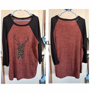 Women's Red and Black Sequin Deer sweater dress